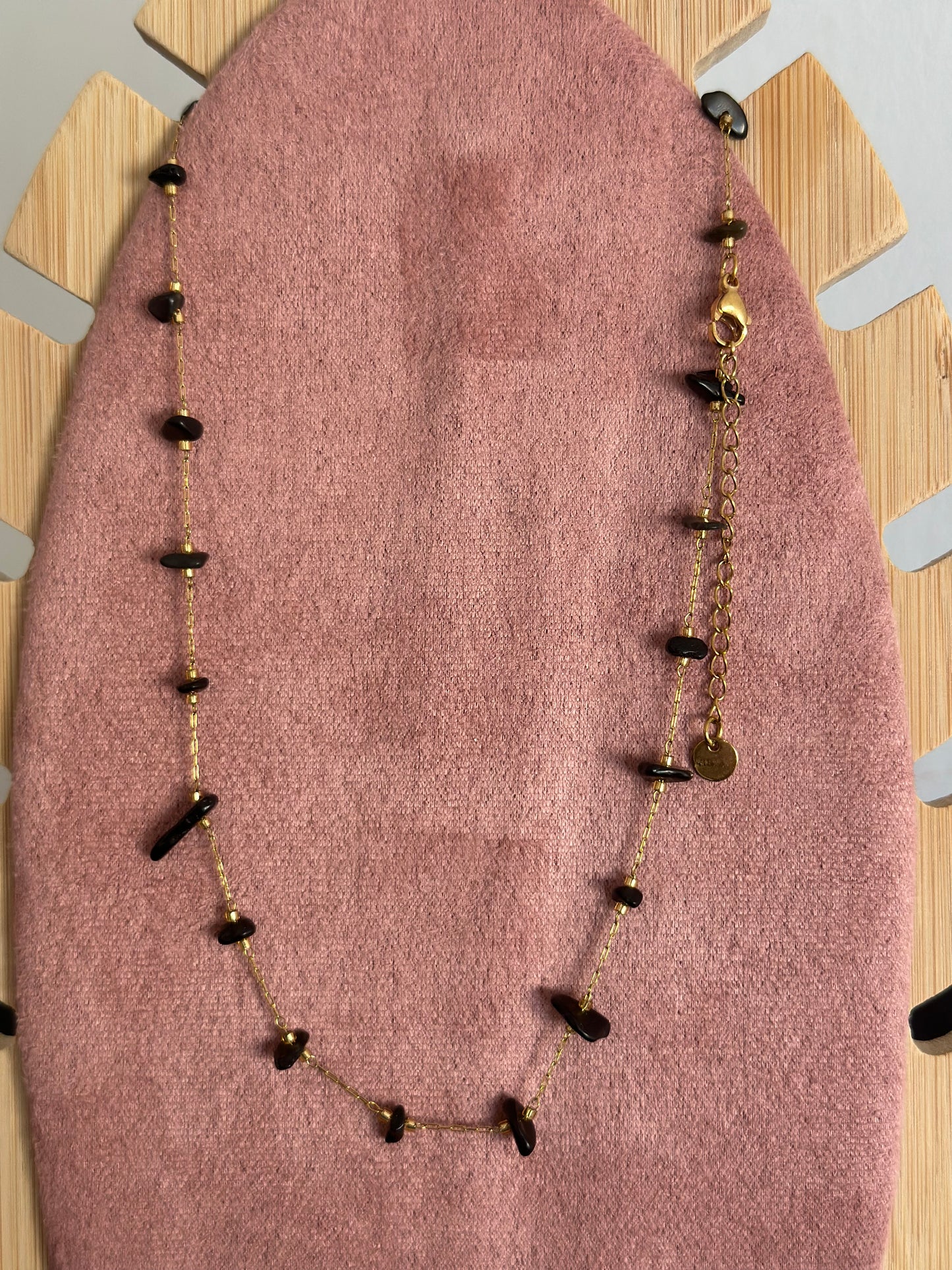 Collier acier, inoxydable, pierre naturelle noire