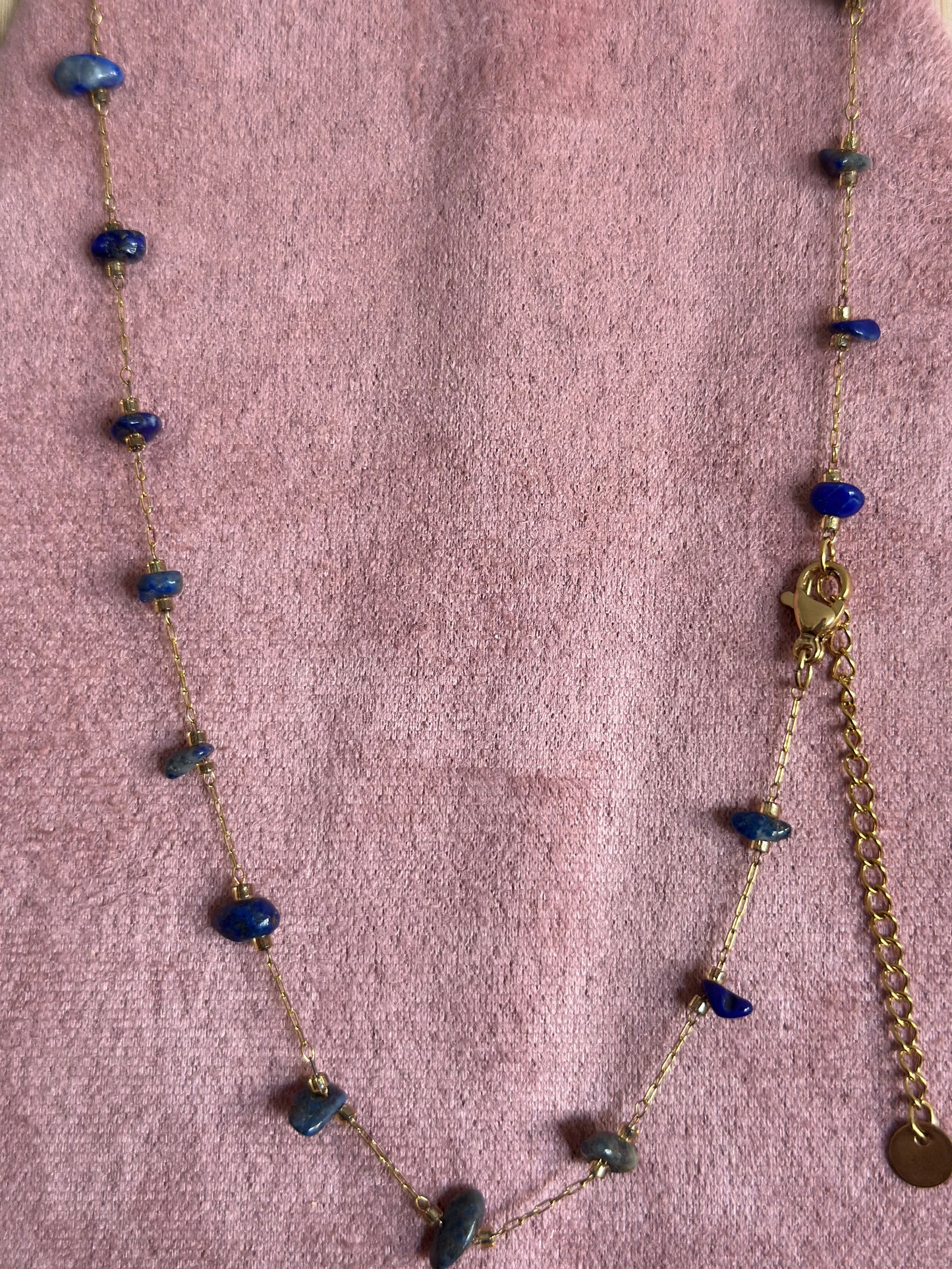 Collier, acier, inoxydable et pierre naturelle, lapis-lazuli