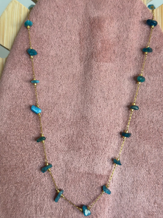 Collier en acier, inoxydable, doré et turquoise