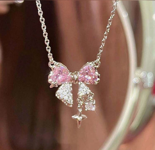 Collier noeud rose acier inoxydable