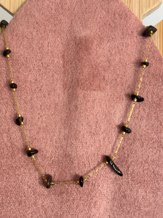 Collier acier, inoxydable, pierre naturelle noire