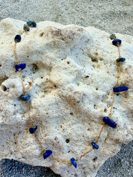 Collier, acier, inoxydable et pierre naturelle, lapis-lazuli