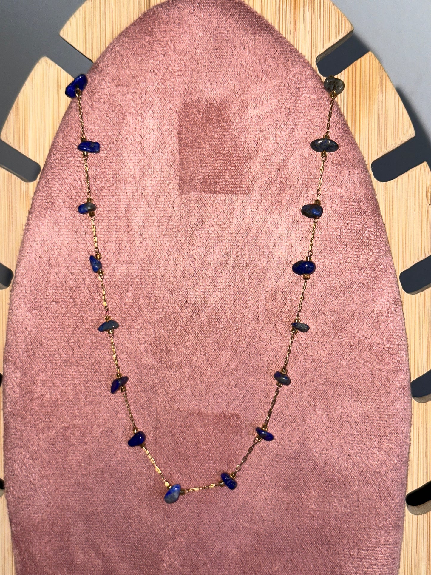 Collier, acier, inoxydable et pierre naturelle, lapis-lazuli
