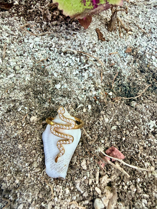 Bague réglable en acier, inoxydable, doré, modèle serpent