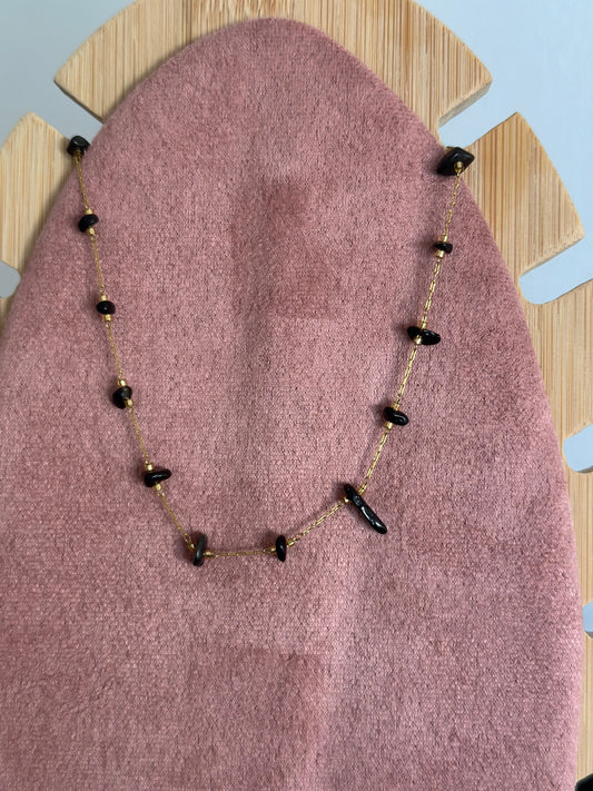 Collier acier, inoxydable, pierre naturelle noire