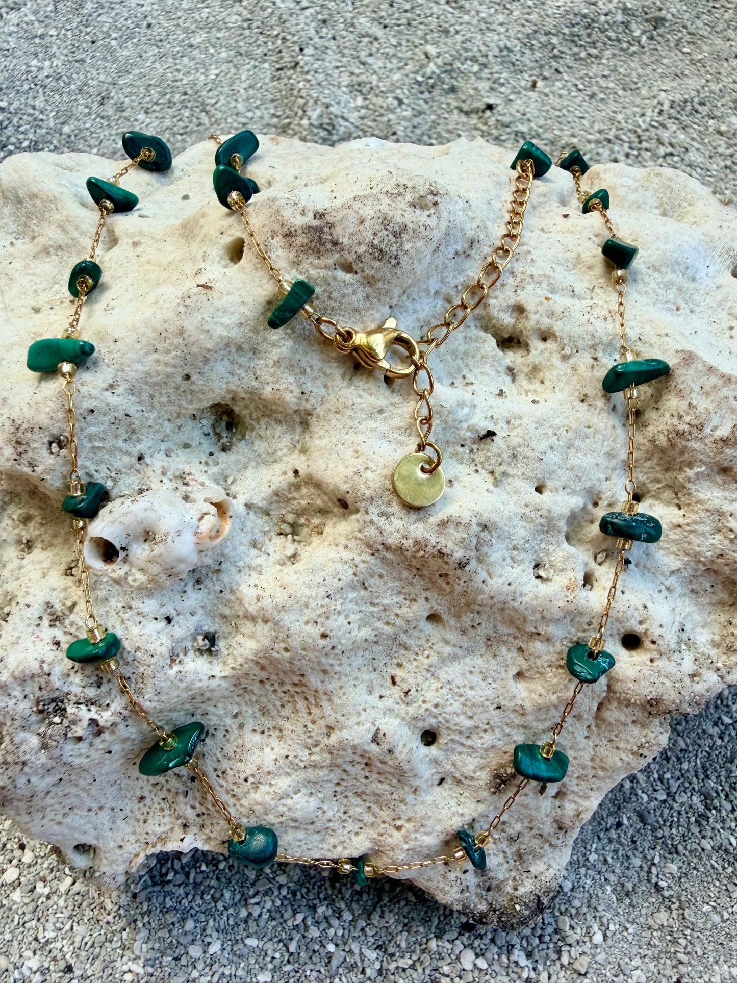 Collier en acier, inoxydable, doré et turquoise