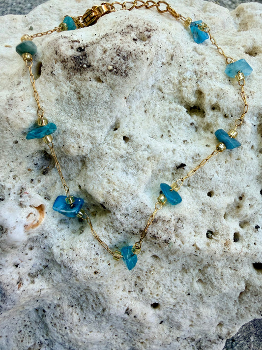 Bracelet, pierre turquoise en acier, inoxydable, doré, réglable