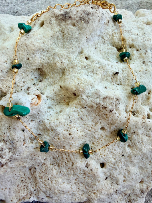 Bracelet en acier, inoxydable, doré, réglable, pierre verte