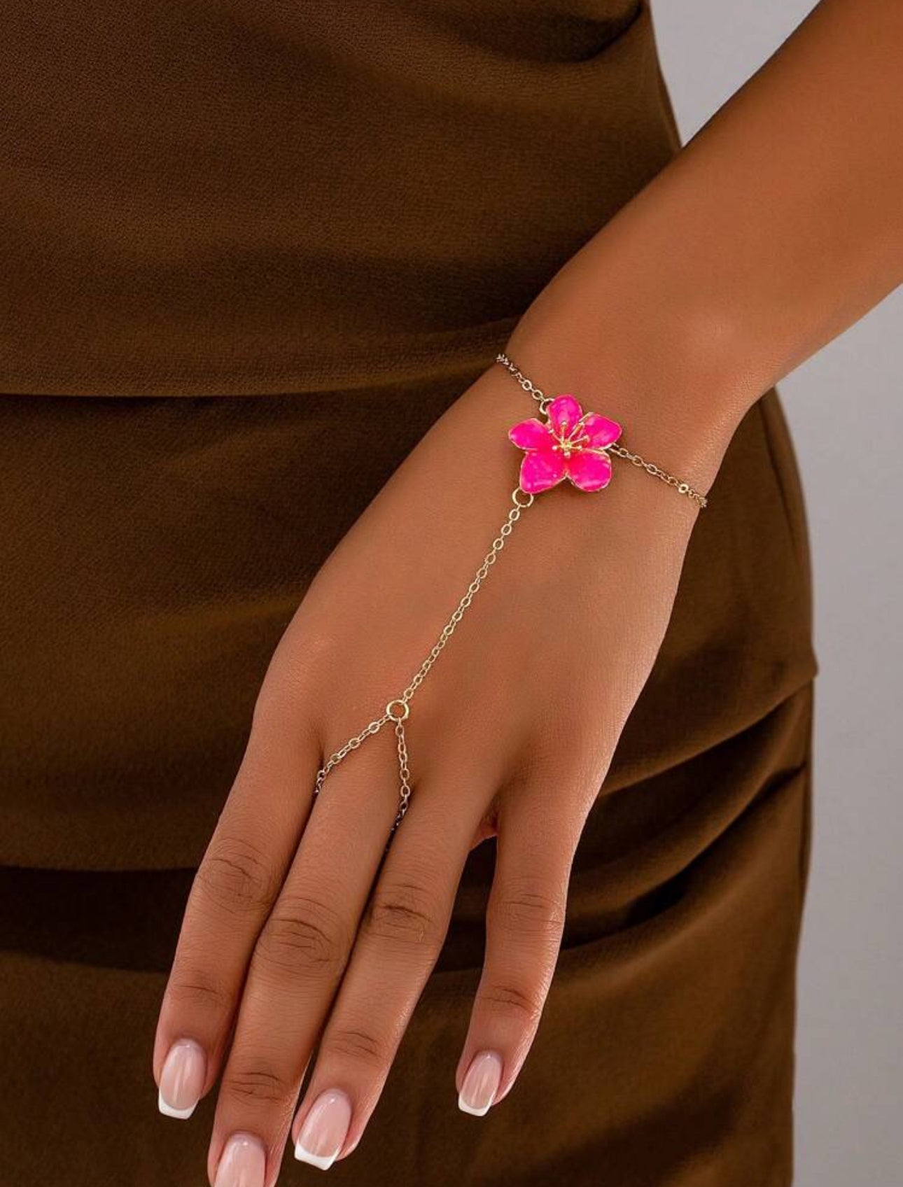 Bracelet pink flower acier inoxydable