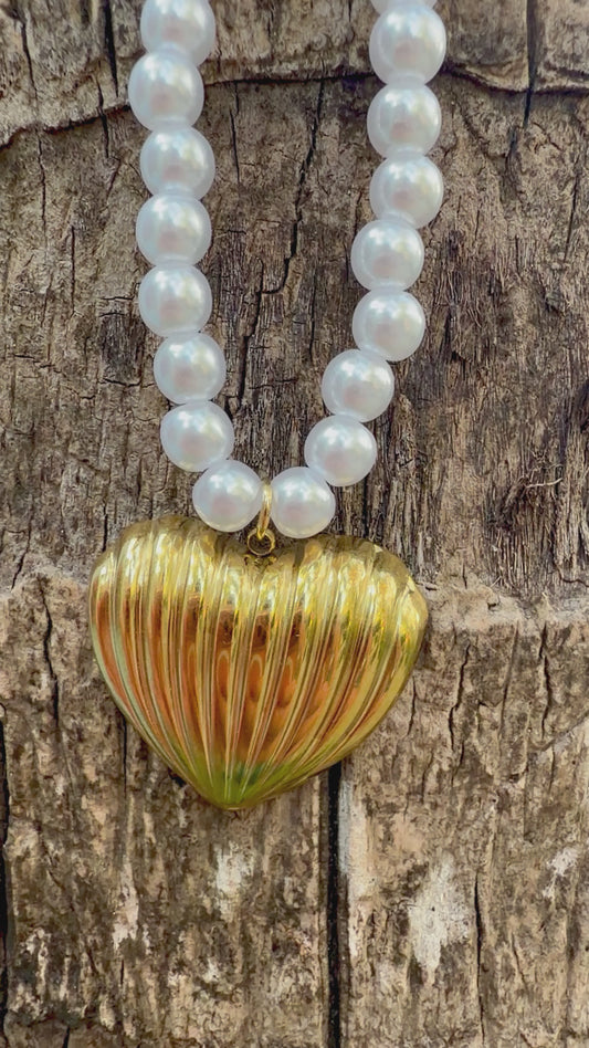 Collier, perles et acier, inoxydable, doré, réglaBle